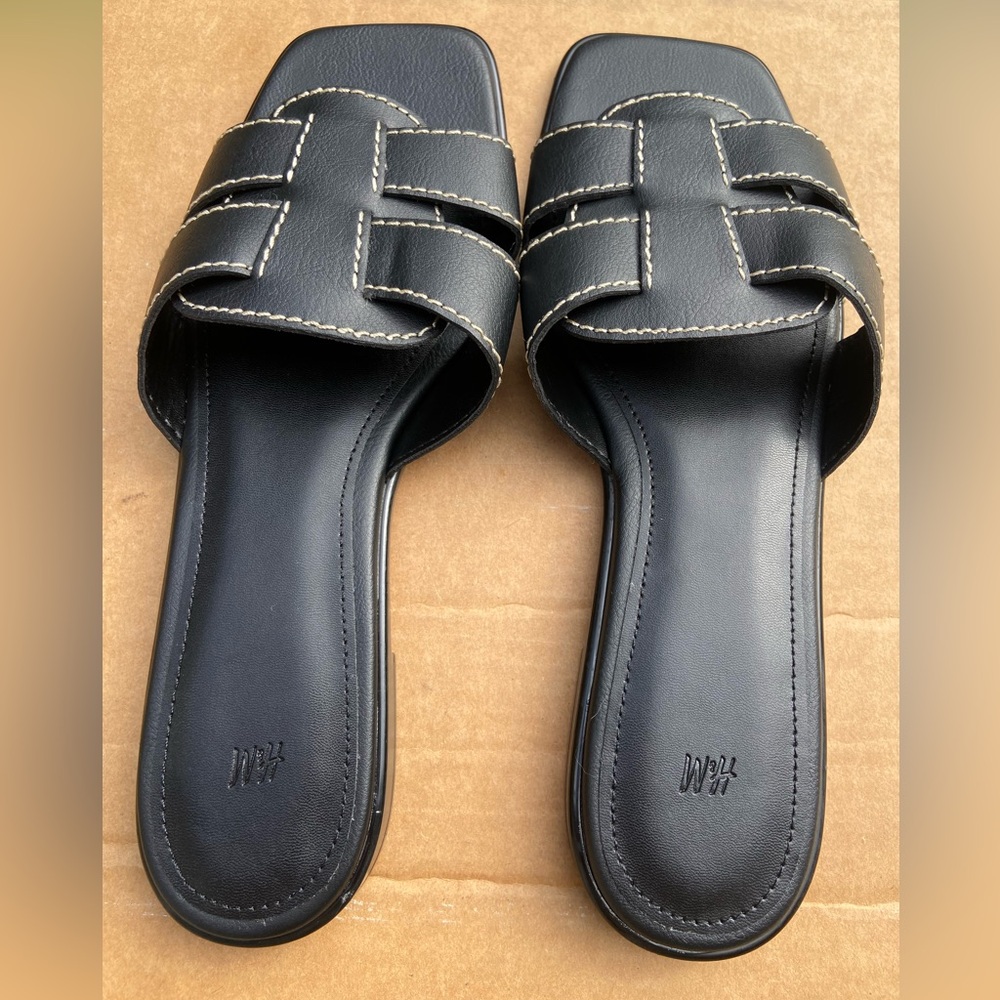 H&M Leather Black Sandals Woman’s Size 9 - Picture 4 of 9